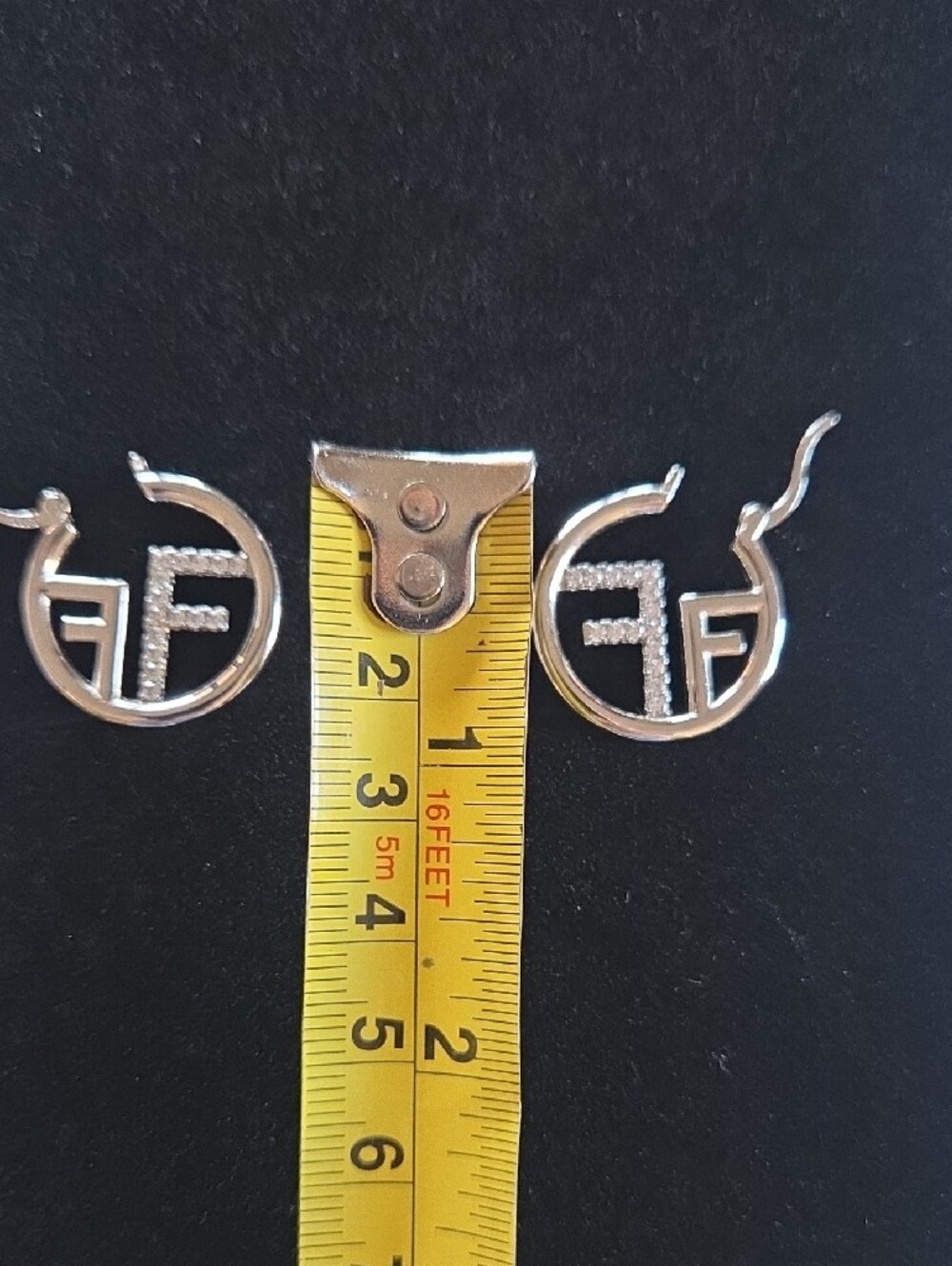 Hoop Earrings with Pave 'F' Monogram - Picture 5 of 6